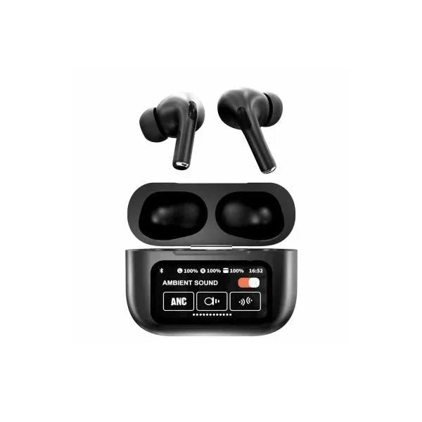 BLACK NEW A9 PRO APPLE AIRPODS ANC/ENC ZHONGKELQNXUN TOUCH CONTROL BT 5.4 EARBUDS - Shopup.pk