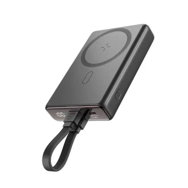 JOYROOM JR-PBM01 20W Wireless Power Bank 10000mAh with Built-in Cable&Kickstand Black - Shopup.pk