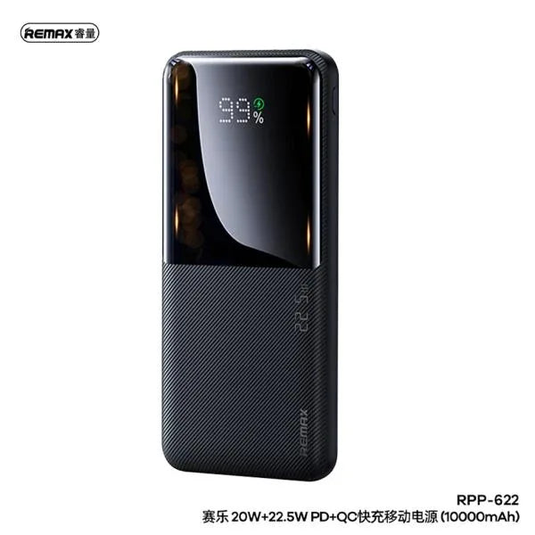 Remax rpp-622 20w+22.5w pd+QC fast charge power bank 10000mah Black - Shopup.pk