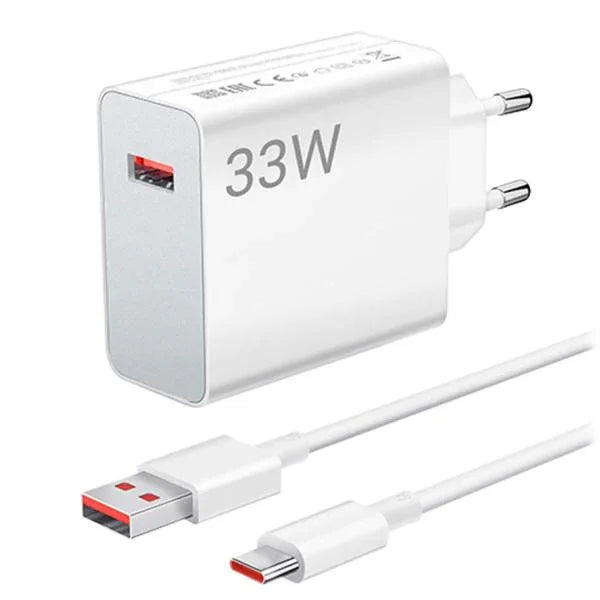 XIAOMI 33W EU PLUG QC3.0 FAST QUICK WALL CHARGER WITH CABLE - Shopup.pk
