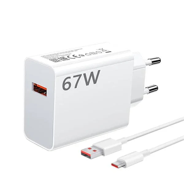 XIAOMI 67W EU PLUG QC3.0 FAST QUICK WALL CHARGER WITH CABLE - Shopup.pk
