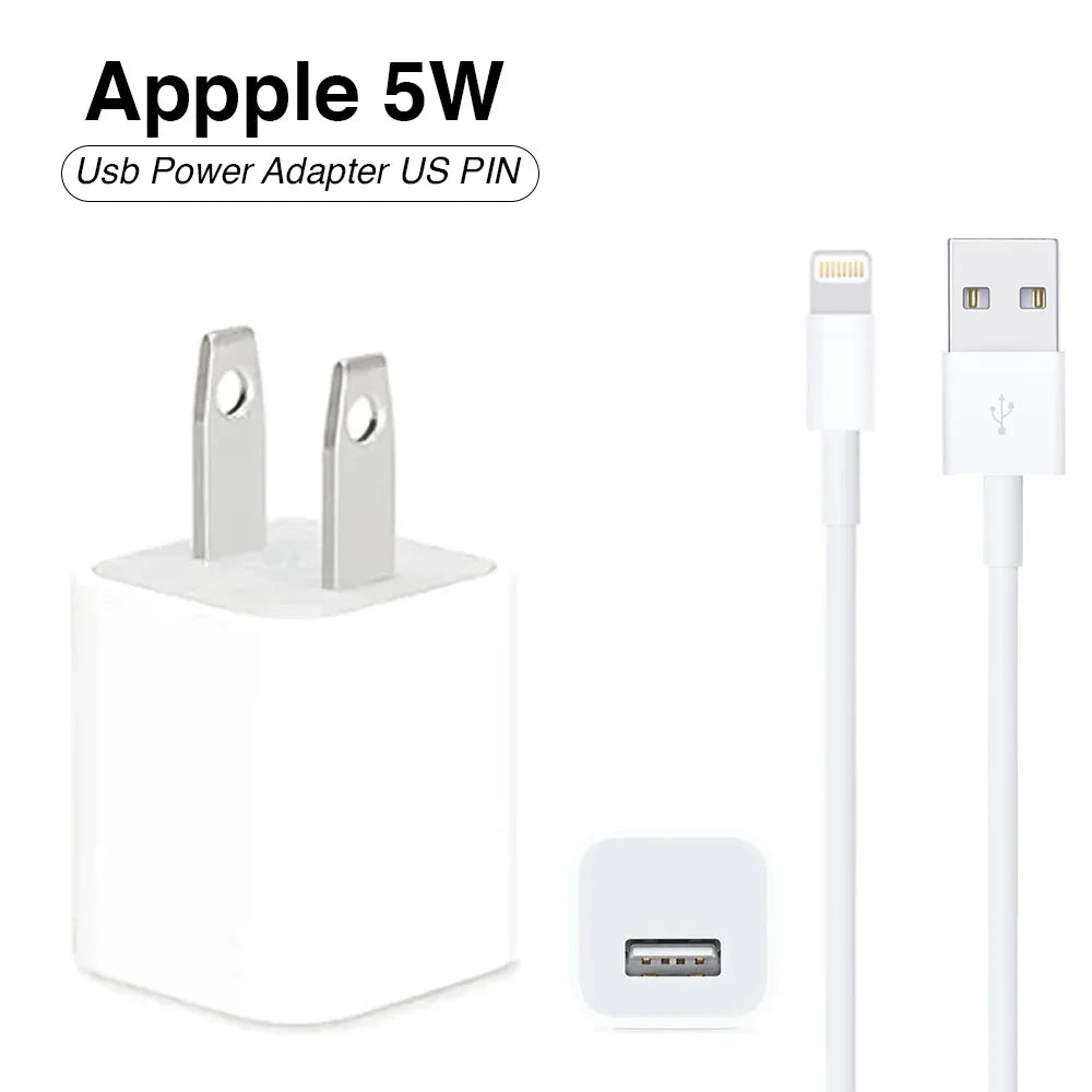 Iphone Usb 5W Power Adaptor US Pin With Lightning to Usb Cable - Shopup.pk