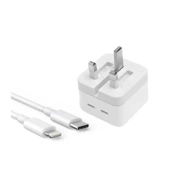 IPHONE 14 Pro 3 Pin (UK PIN) 50W USB-C+C POWER Adapter With USB-C TO LIGHTINING CABLE - Shopup.pk