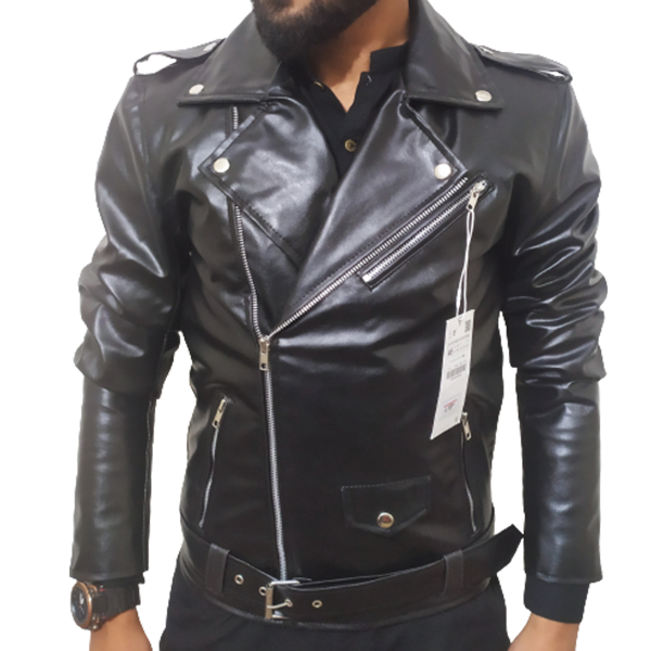 Synthetic Leather Jacket For Men – Stylish Wear - Black - 1