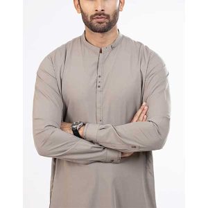 Classy Light Fawn Shalwar Kameez for Men with Embroidery Detail