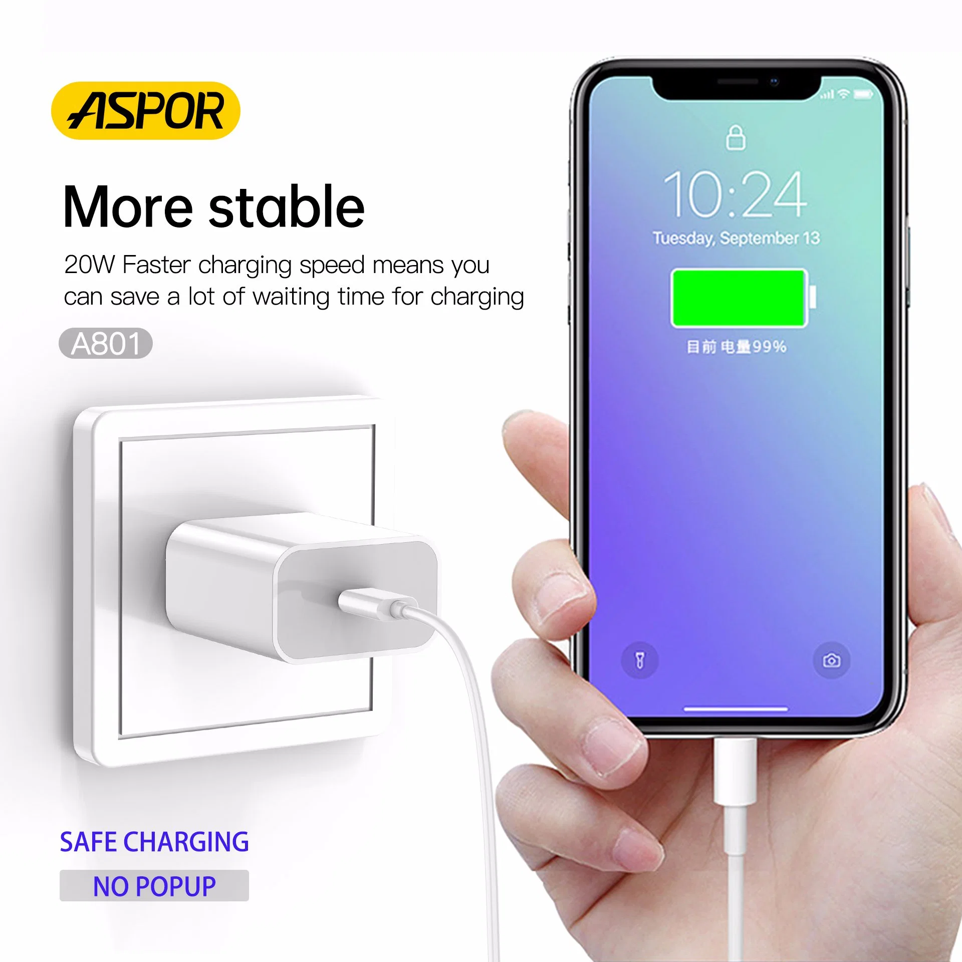 Aspor-New-20W-Fast-Charging-Home-Charger-Quick-Charging-for-Phone-White-Color-Home-Charger